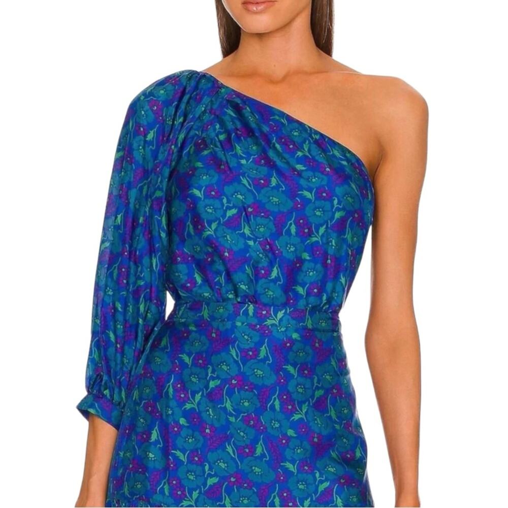 NWOT Veronica Beard Lyric One Shoulder Silk Floral Top in Cobalt Blue 8